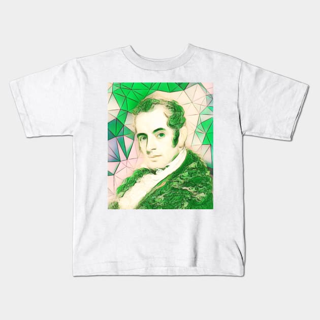 Washington Irving Green Portrait | Washington Irving Artwork 7 Kids T-Shirt by JustLit